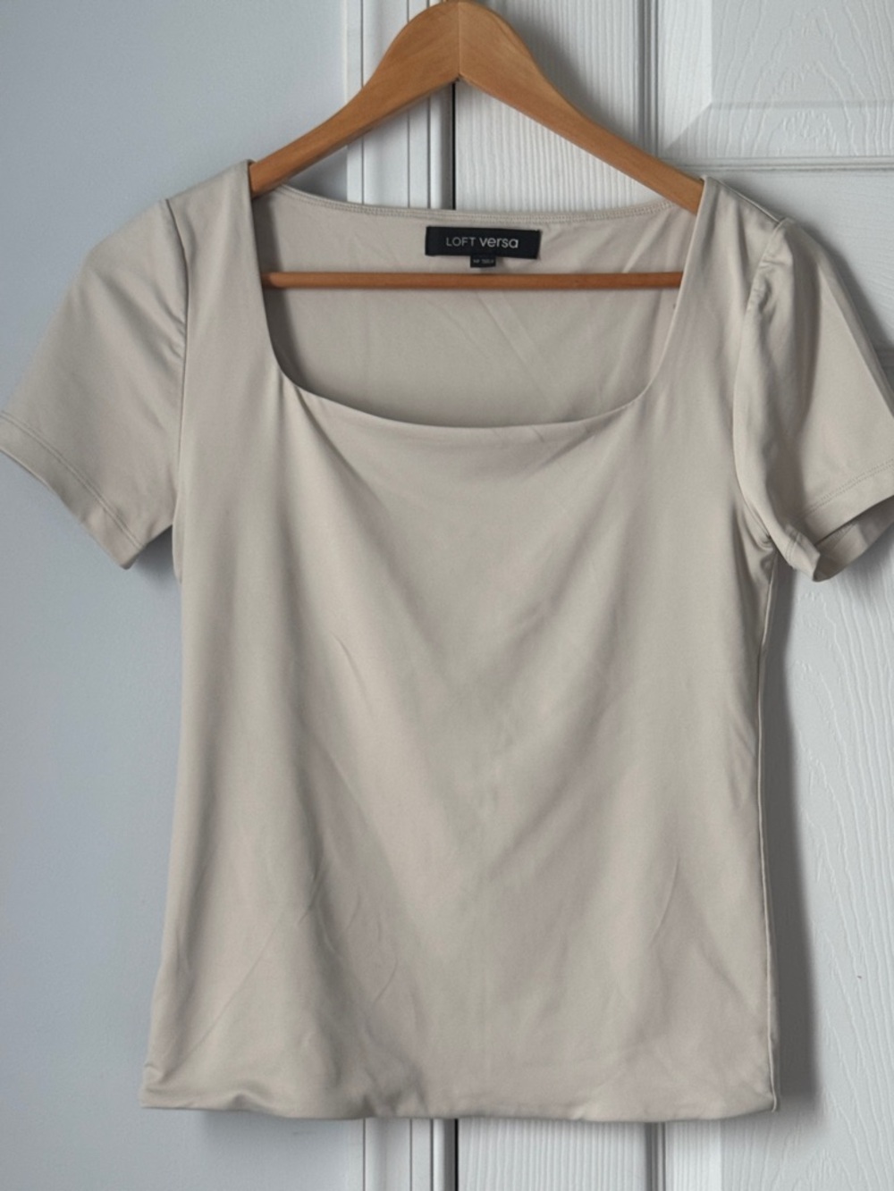 LOFT Cream Square-Neck Short Sleeve Tee